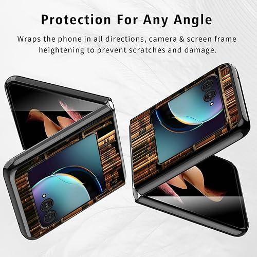 Vista 142 de Funda para Motorola Moto Razr Plus 2023 con protección de pantalla, cubierta trasera de policarbonato duro delgada y ultrafina con patrón de estante