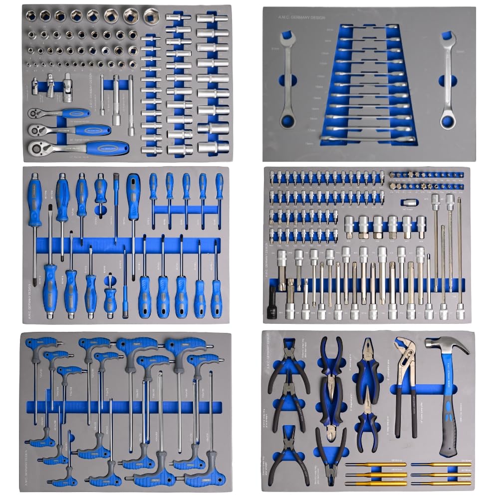 A.M.C. Carrello porta attrezzi 256 pezzi 7 cassetti con ruote struttura rinforzata
