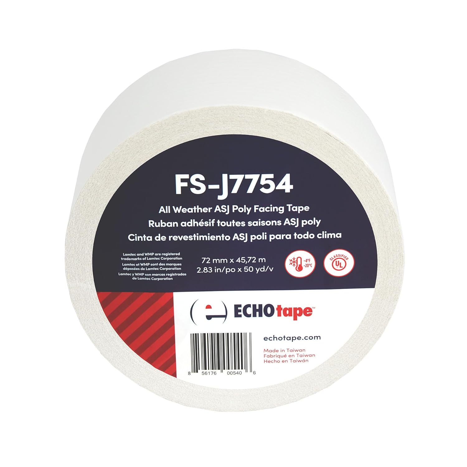 ECHOtape FS-J7754 | All Weather ASJ Poly Insulation Facing Tape | Insulation Seaming, Sealing, Repair Tape | High Performance Adhesive | |White ASJ Poly Tape | Contractors Tape | 2.83 in x 50 yds