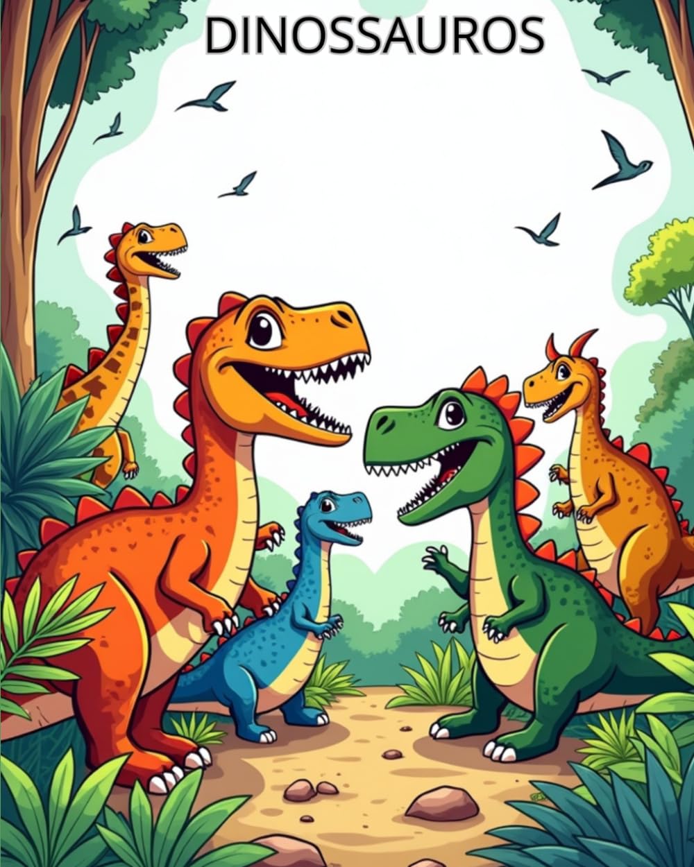 Dinossauros na Floresta: Diversão em Cores