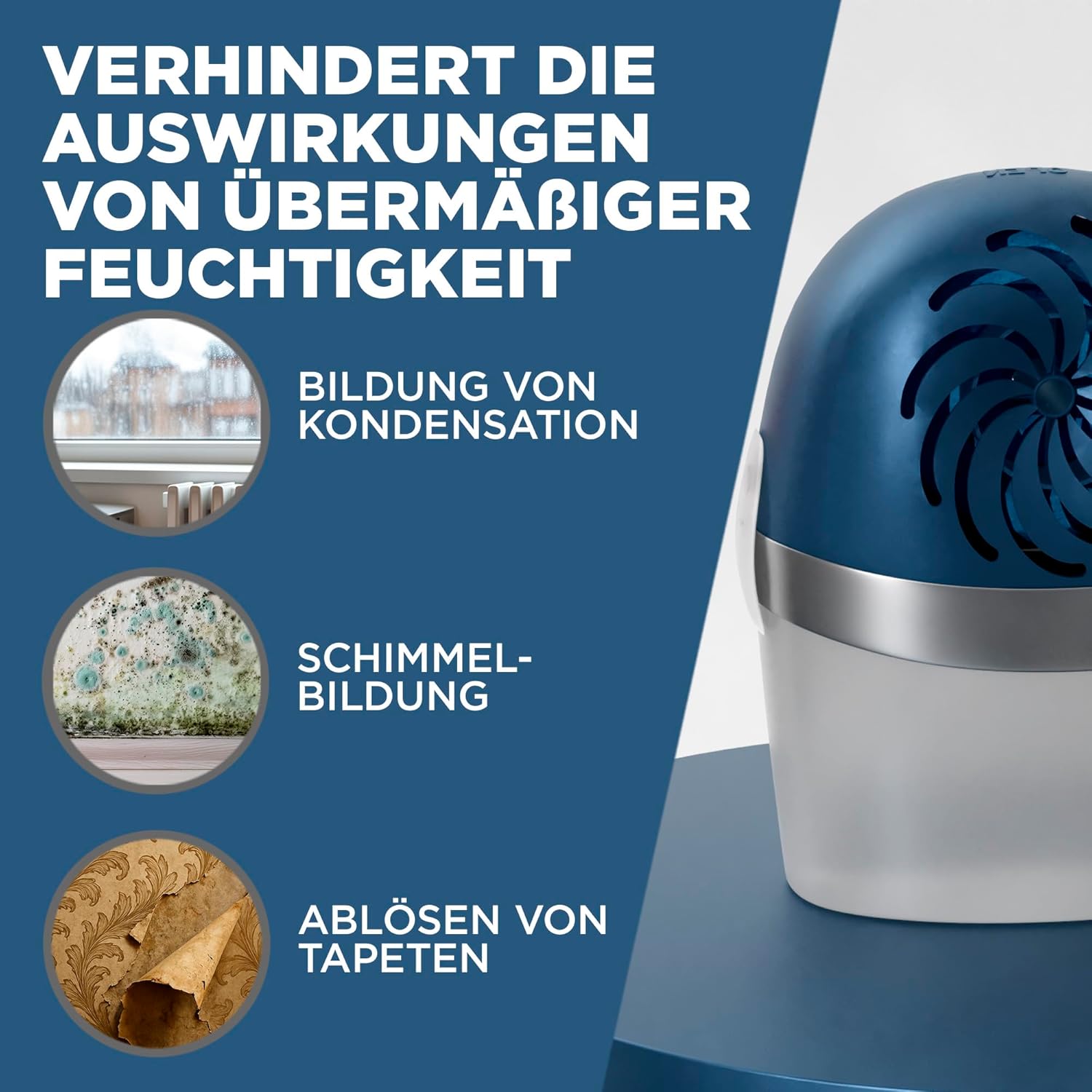 Pattex Aero 360° Dehumidifier, Ultra-Absorbent Room Dehumidifier, Helps Avoid Condensation, Mold & Musty Smell, Refillable, 1 Device Incl. 1 Refill Tab 450g