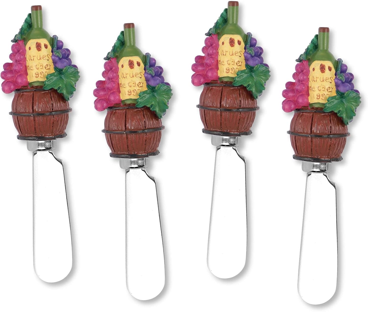 Supreme Housewares Cheese Block Cheese Spreaders, Hand-Painted Resin Handles with Stainless Steel Blades for Spreading Cream Cheese, Butter, and Jam, Assorted Designs, Set of 4