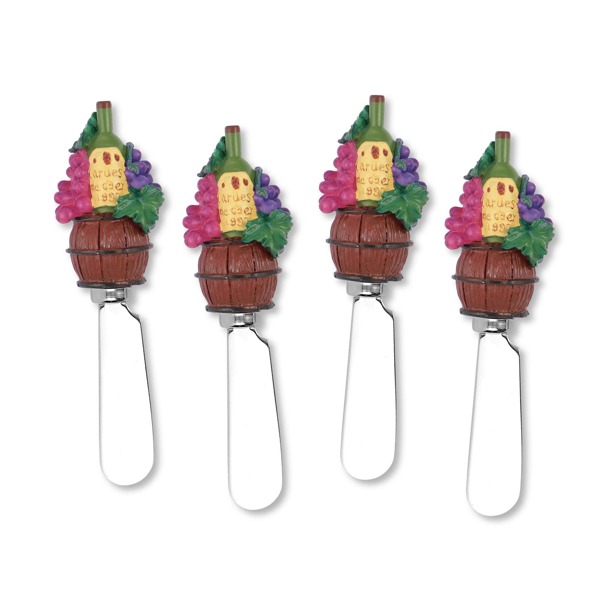 Supreme Housewares Wine Grape Basket Cheese Spreaders, Hand-Painted Resin Handles with Stainless Steel Blades for Spreading Cream Cheese, Butter, Jam, or Sandwich, Set of 4