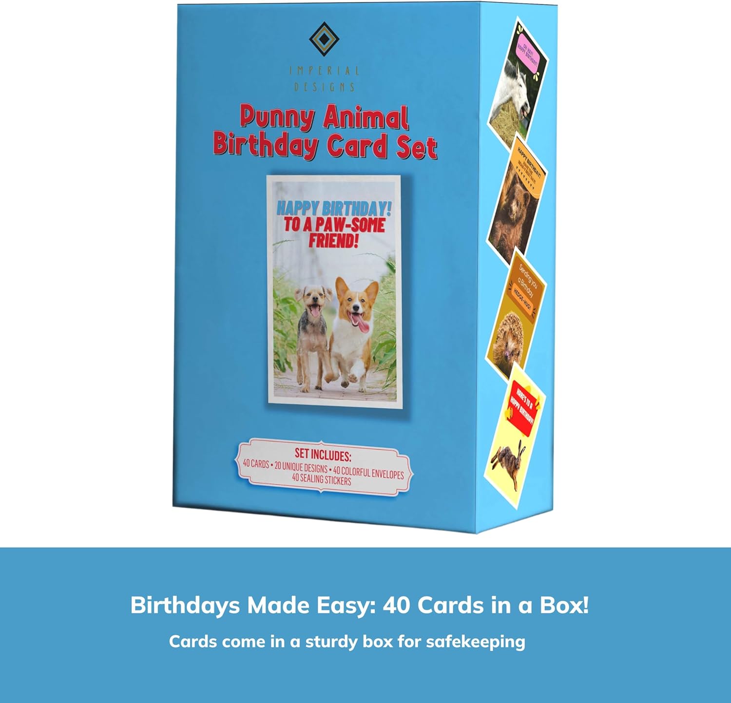 Imperial Designs 40 Pack Funny Punny Birthday Cards with Envelopes and Stickers - 20 Unique Designs - for Office, Teachers, Family & Friends - Assorted Bulk Animal Birthday Cards (Medium, 4x6'', Blank Inside) - Image 7