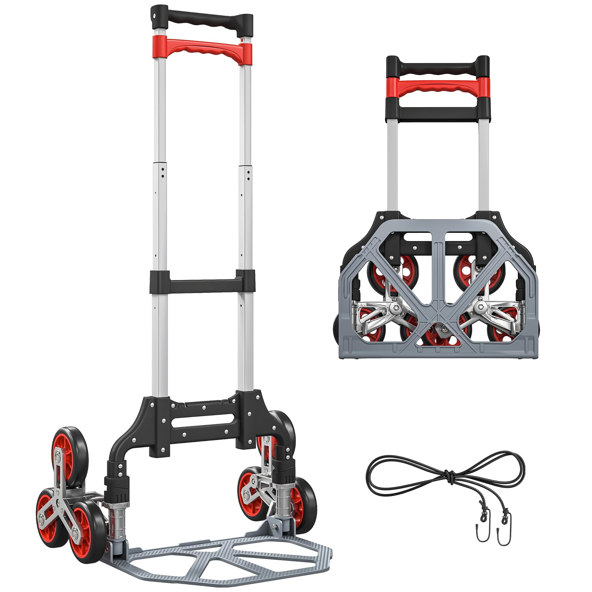HOMCOM Folding Trolley with 6 Wheels with Telescopic Handle, Maximum Load 70 kg for Moving and Heavy Objects (Red)