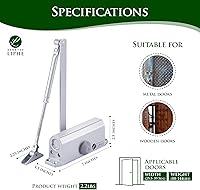 Vista 2 de Automatic Door Closer - Hold Open Feature - Adjustable Hydraulic Heavy Duty Door Closer for Commercial and Residential Use - Quick and Easy