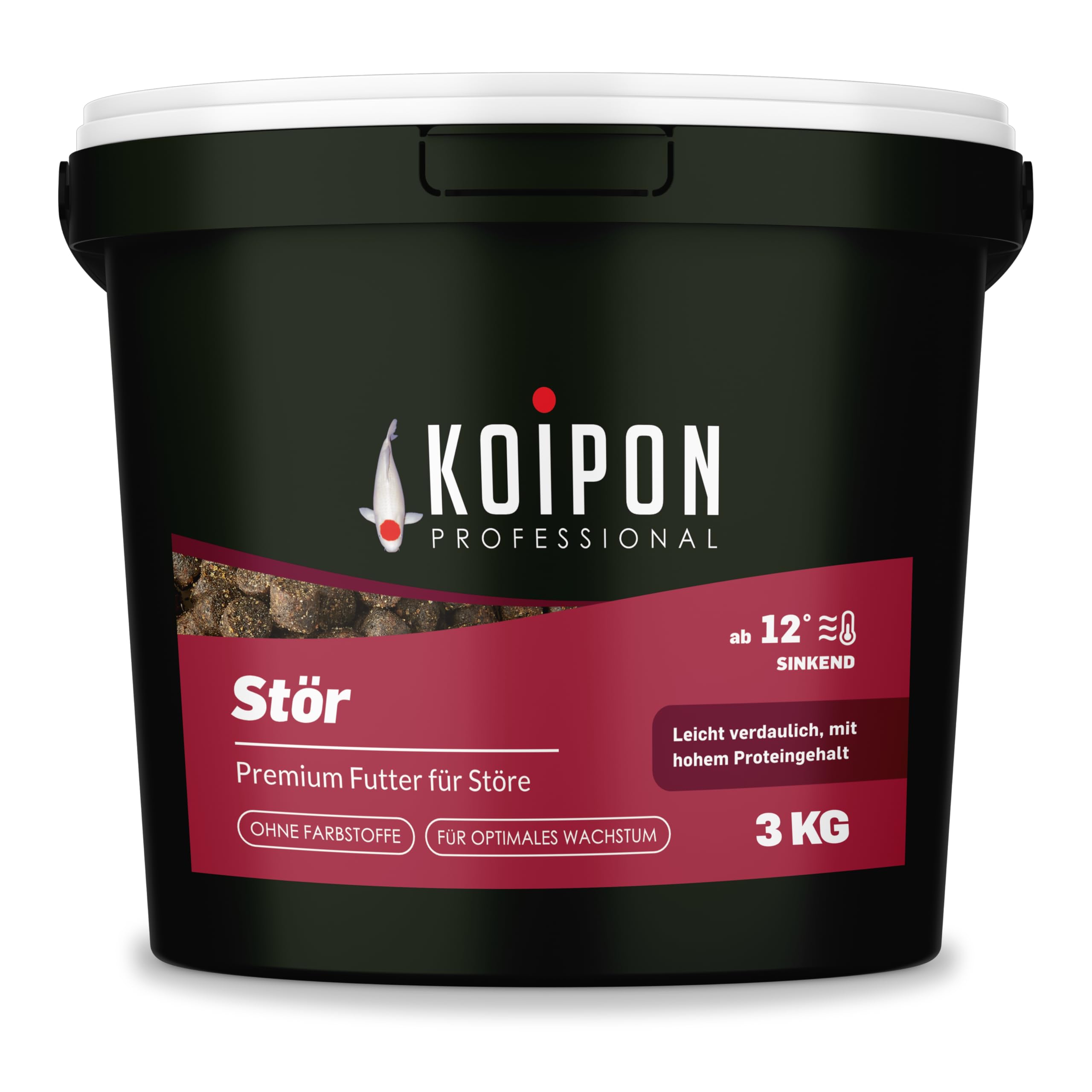 KOIPON Premium Störfutter 3 kg, sinkend, Teichfutter 6mm Pellets für Stör im Gartenteich, Ideal für gemeinsame Haltung mit Koi