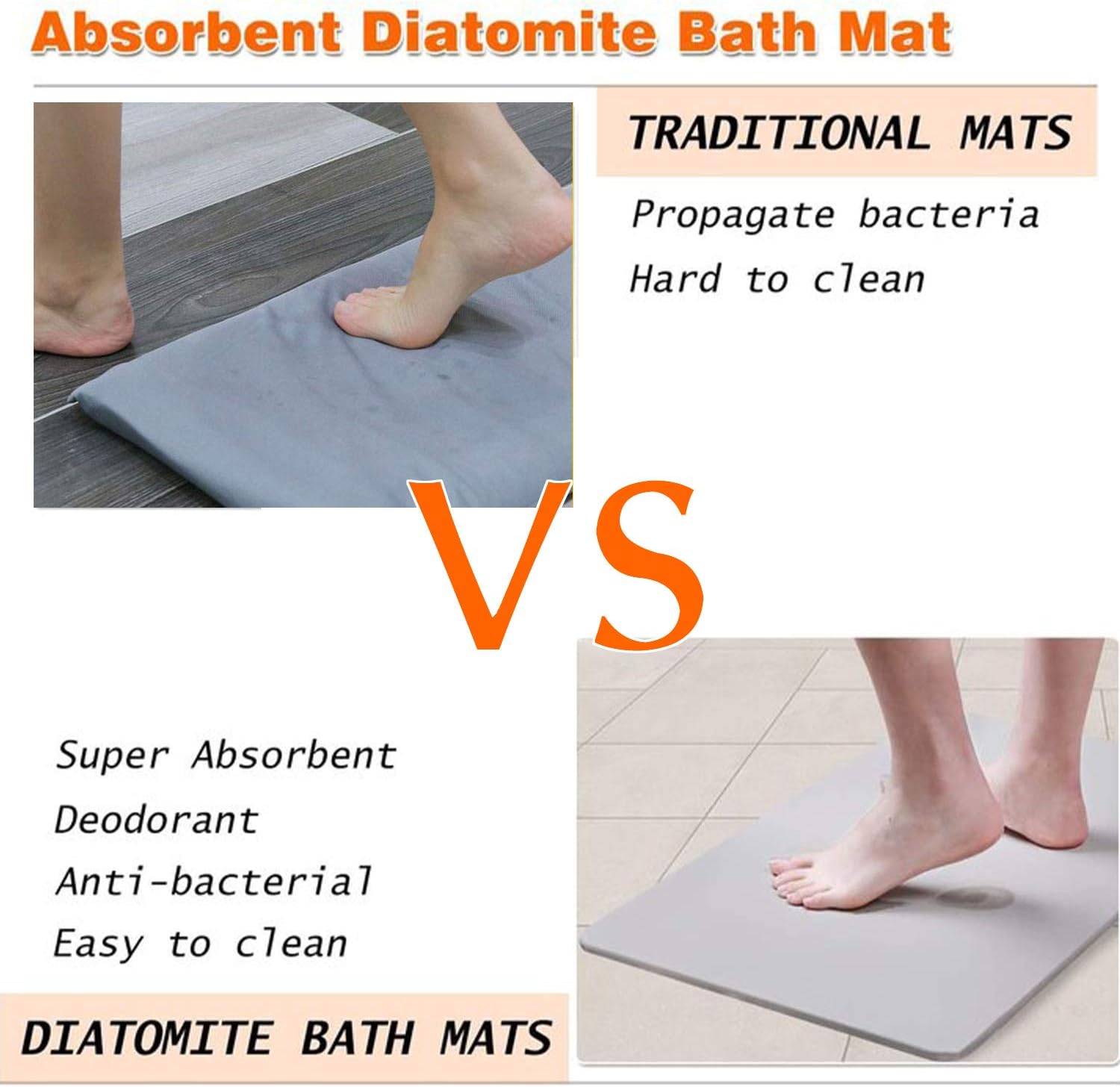 mainbon Soft Diatom Earth Bath Mat,Absorbent Pad Diatom Ground Mat Quick Dry Bathroom Foot Pad