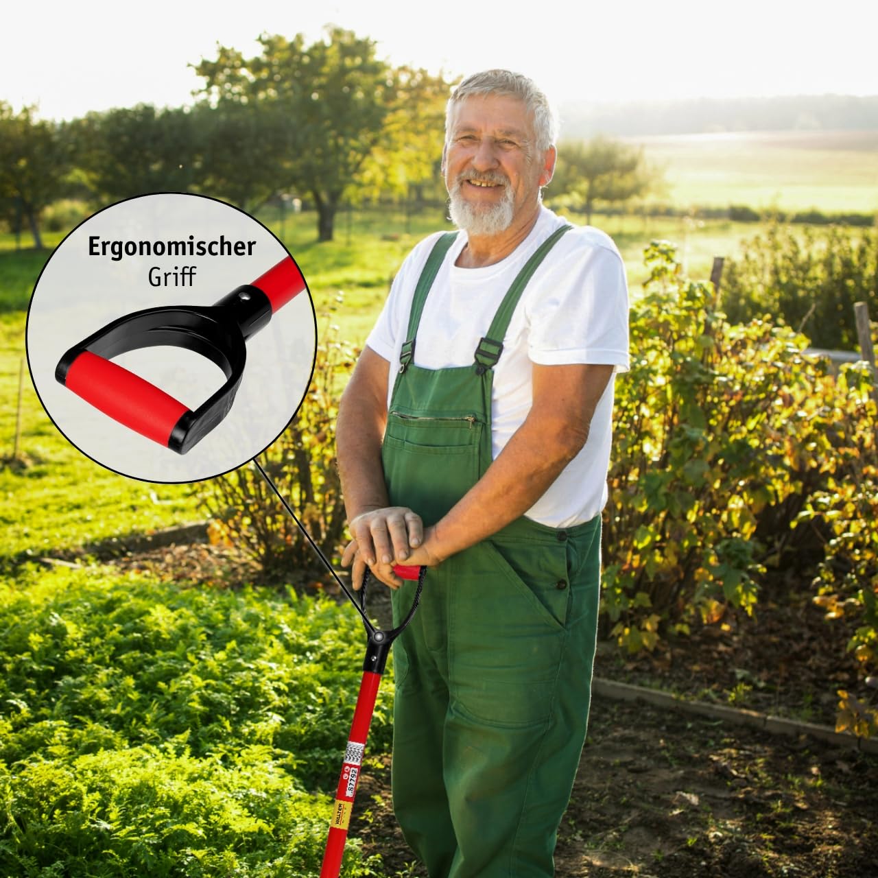 WALTER Professional Gartenspaten- Robuster Glasfaserstiel, Antirutschgriff, langlebiger Kohlenstoffstahl, gehärtete und gezahnte Schneide für Harte und steinige Böden, Kombispaten