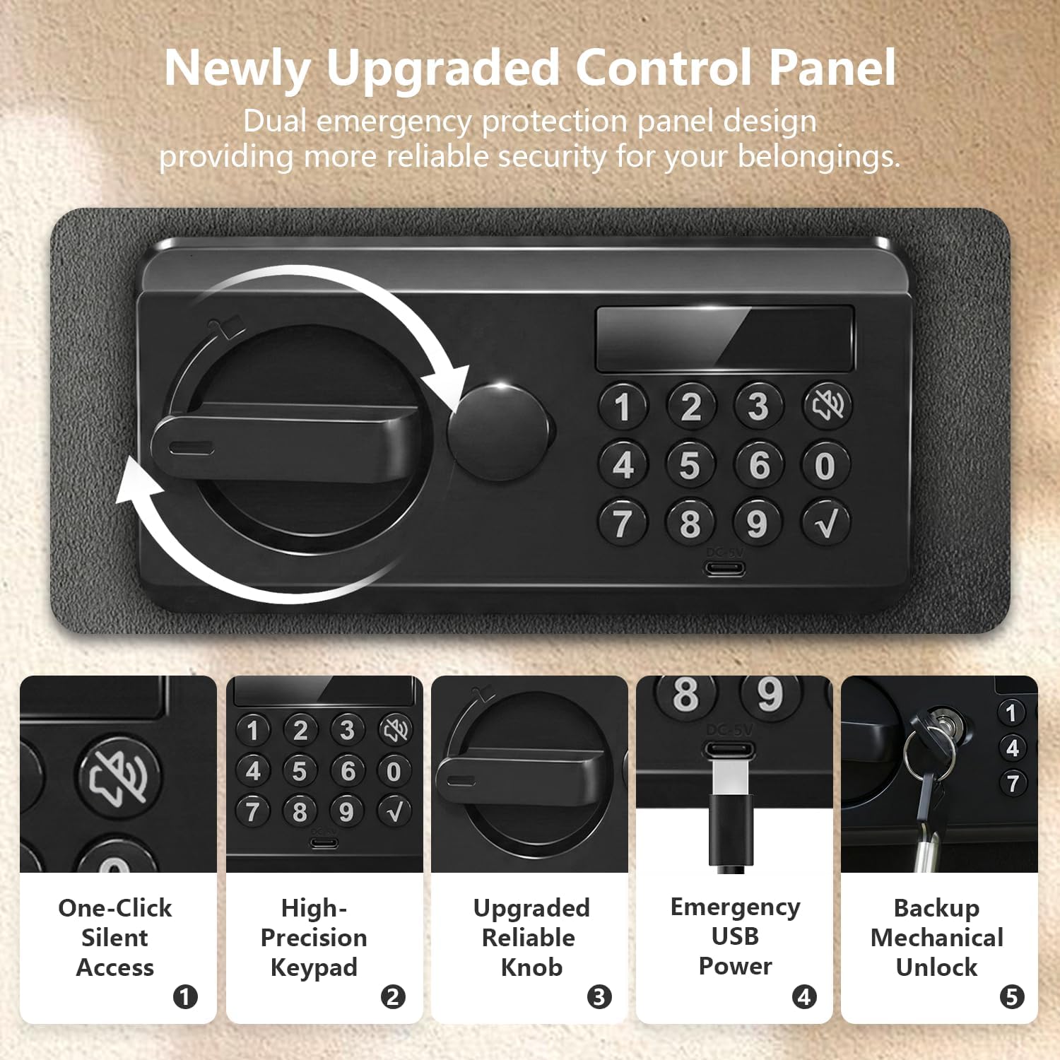 Bonsaii 0.6 Cu Ft Premium Money Safe Box with Modern Indicator Light Keypad, Type-C Emergency Power, Dual Steel Bolts and Removable Shelf for Refined Home and Office Storage