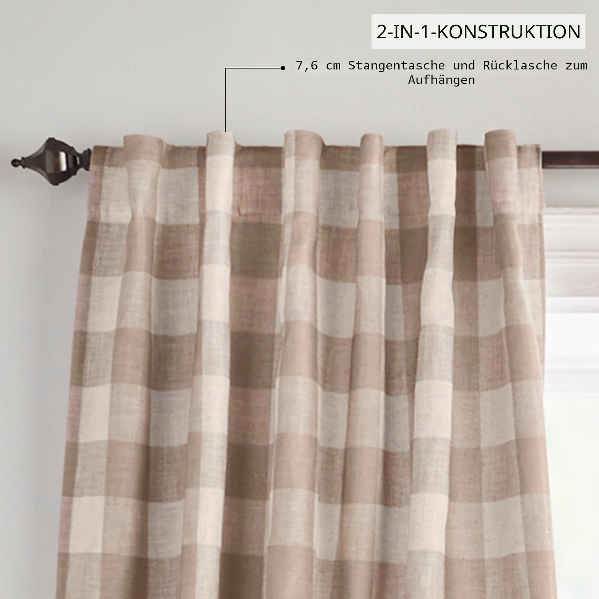 Elrene Home Fashions Farmhouse Living Grainger Verdunkelungsvorhang, Büffelkariert, Wohnzimmer und Schlafzimmer, Vorhang mit Stangentaschen, 132,1 x 241,3 cm, Leinen, 1 Vorhang