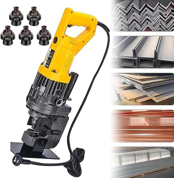Hydraulic Hole Puncher Electric Hydraulic Punching Machine Metal Hole Punch Tool 950w with 5 Dies Set Accurate Positioning for 3-6mm Steel Iron Copper Aluminum Plate,Anglesteel