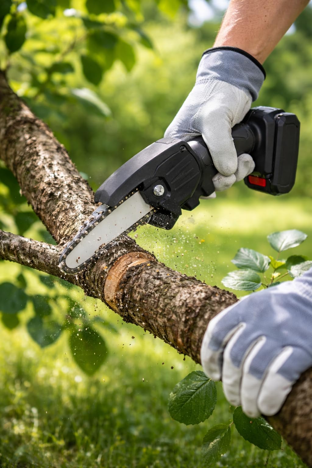 Mini Motosega a Batteria 4 Pollici per Potatura, Motosega Elettrica Portatile Compatta, Sega a Catena Manuale per Rami e Giardino, Leggera e Facile da Usare