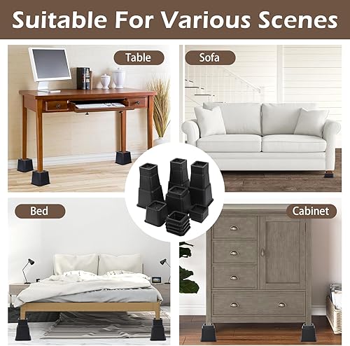 Miniatura 5 de LUCKYQTQH Elevadores ajustables para muebles de cama  Elevación en alturas de 1,2,3,4,5,6,7,8,9 a 10 pulgadas, elevadores resistentes para sofá y