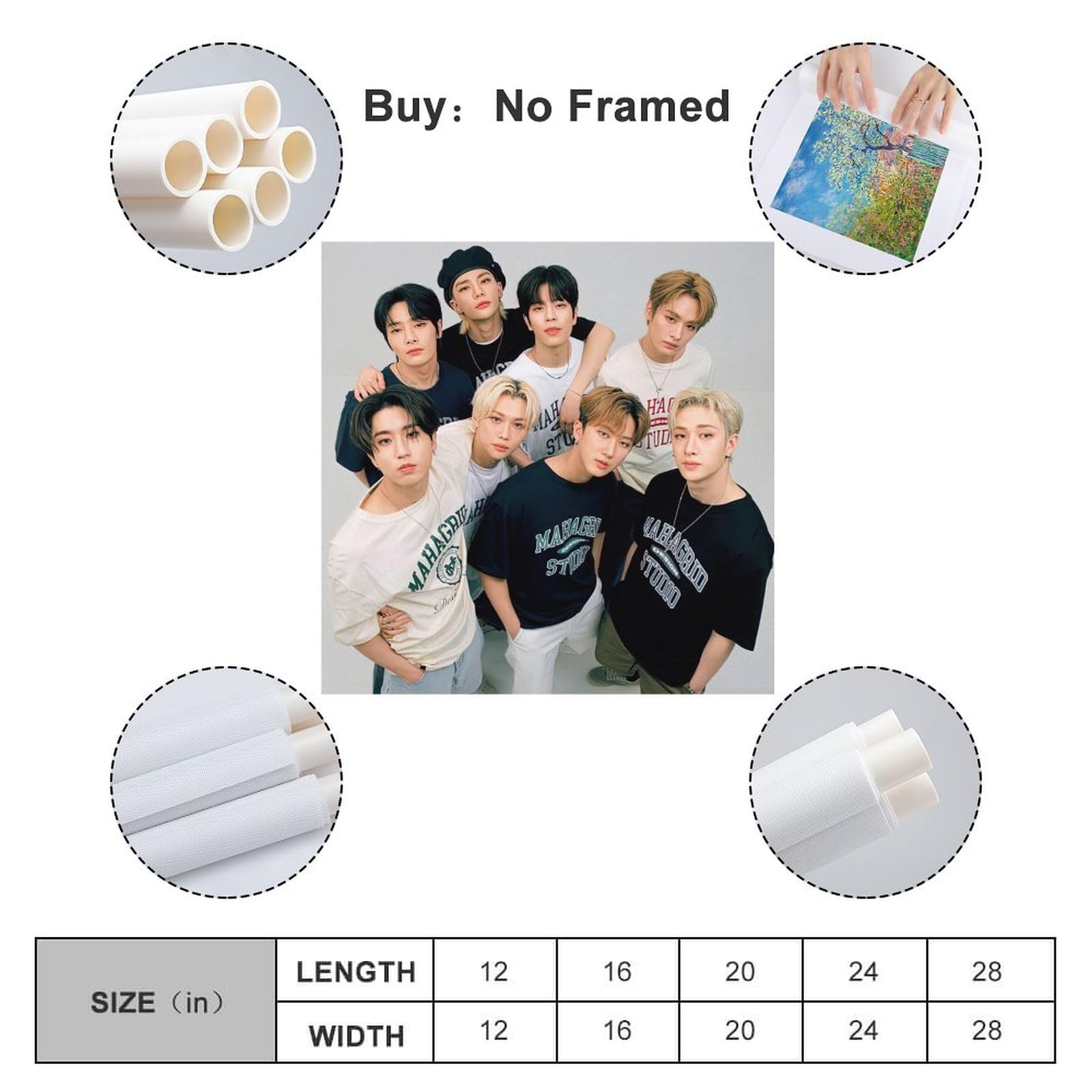 Poster Stray Kids Groupe de Garçons Coréen Kpop Poster Peinture Décorative Toile Art Mural Décor pour Maison et Chambre Décor Posters 08x12pouces( 20x30cm