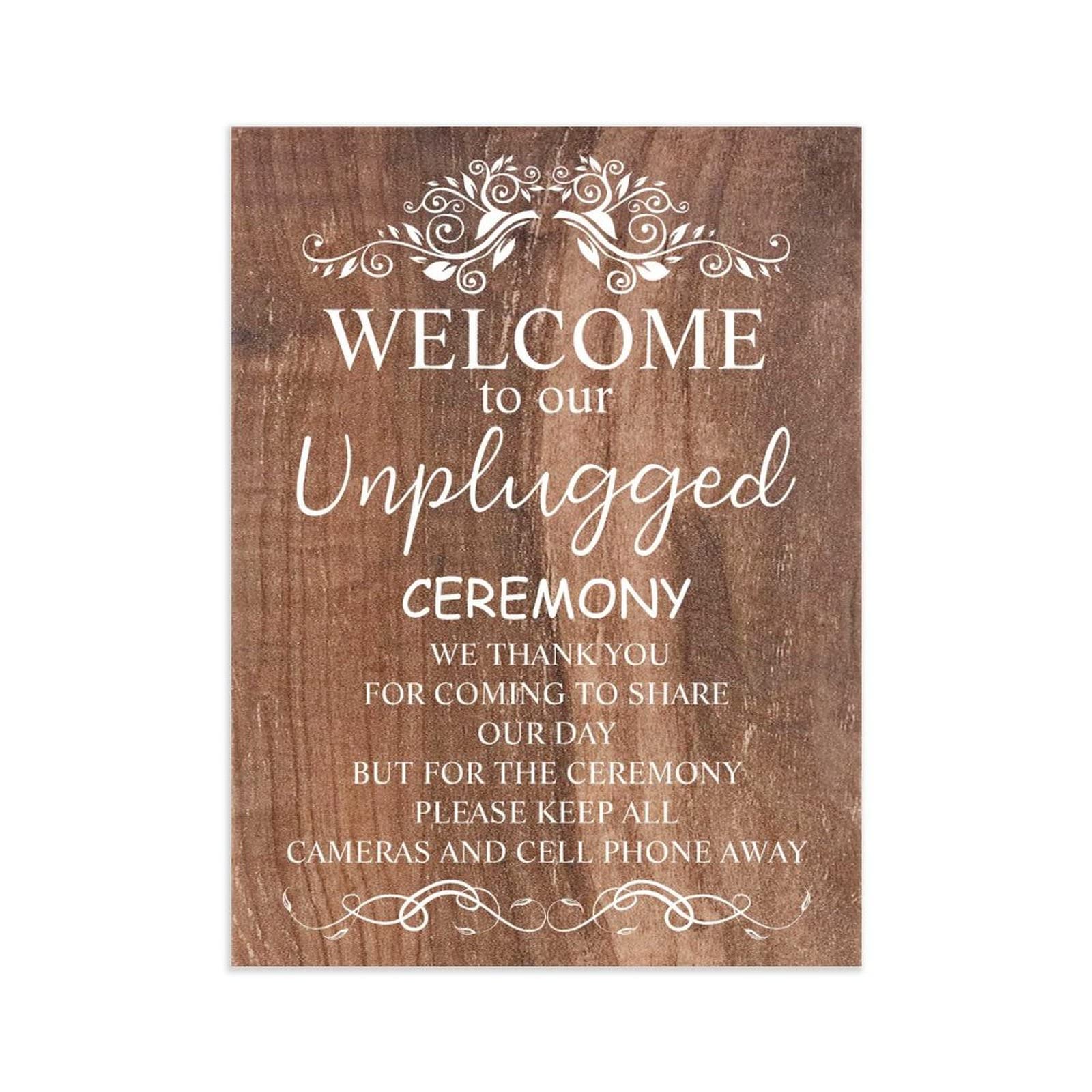 Unplugged Hochzeitsschild – Zeremonieschild "Unplugged – Vertikales Hochzeitsschild aus Holz – rustikale Hochzeitsdekoration 45,7 x 61 cm