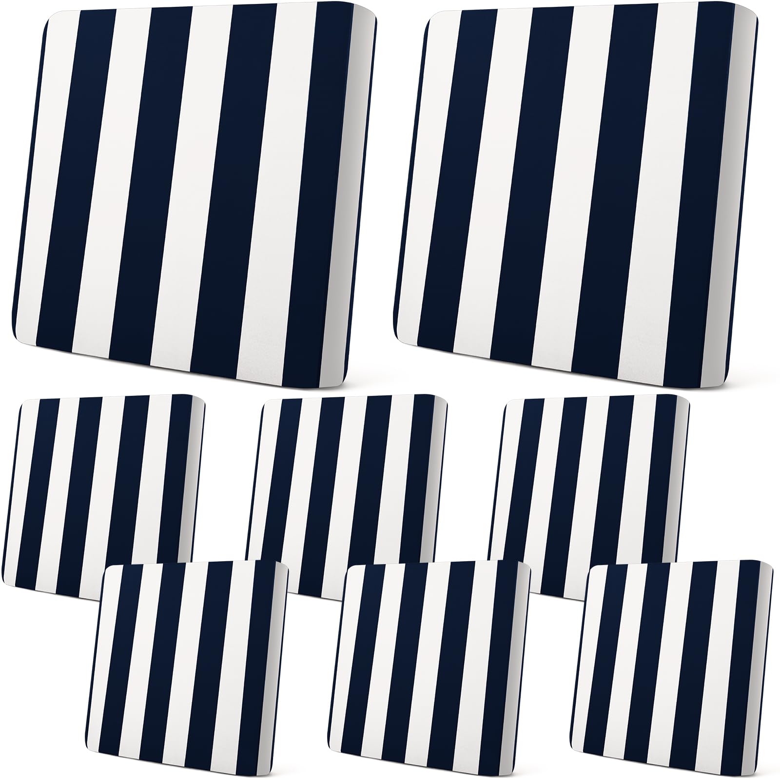 Photo 1 of Newwiee 8pcs Patio Stretch Cushion Covers Stripe Outdoor Cushion Covers Replacement Patio Furniture Couch Slipcover Sofa Chair Seat, Thin Fabric Breathable Soft Flexibility Protector(Navy Blue)