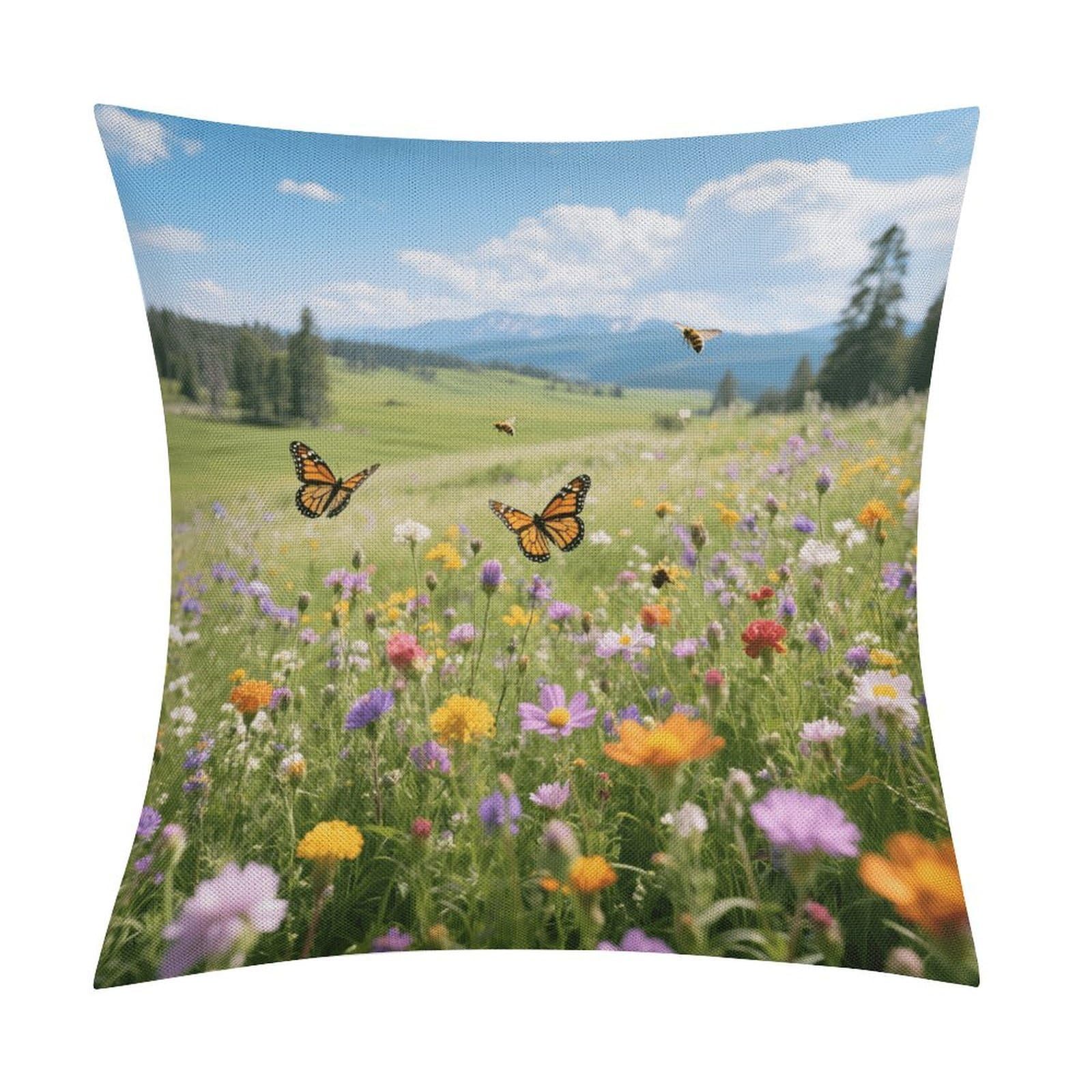 Fodpand Style Wildflower Valley In Full Bloom Pillow Covers 18X18 Inch, Pillow Cases Boho Farmhouse, Throw Pillow Covers For Couch Sofa Bed Spring Home Decor