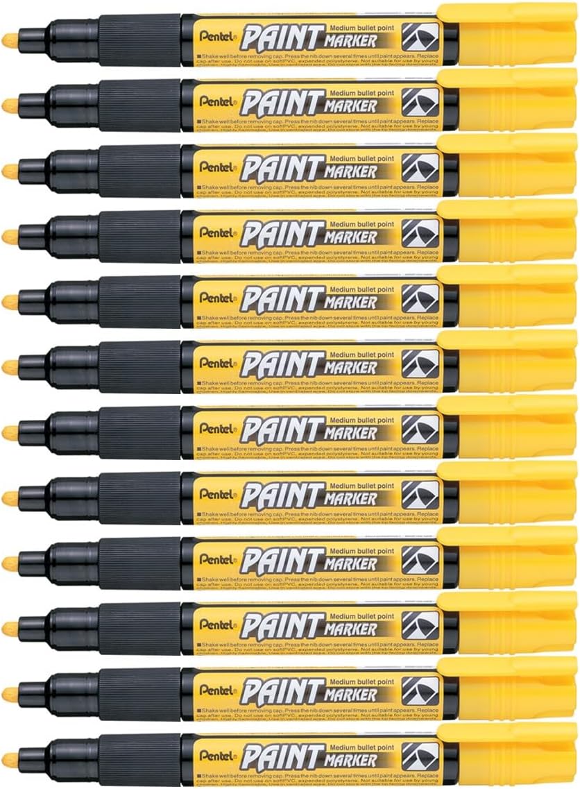 Pentel Permanent Paint Marker, 4.0mm bullet tip, Yellow ink, 1 Pack of 12 markers