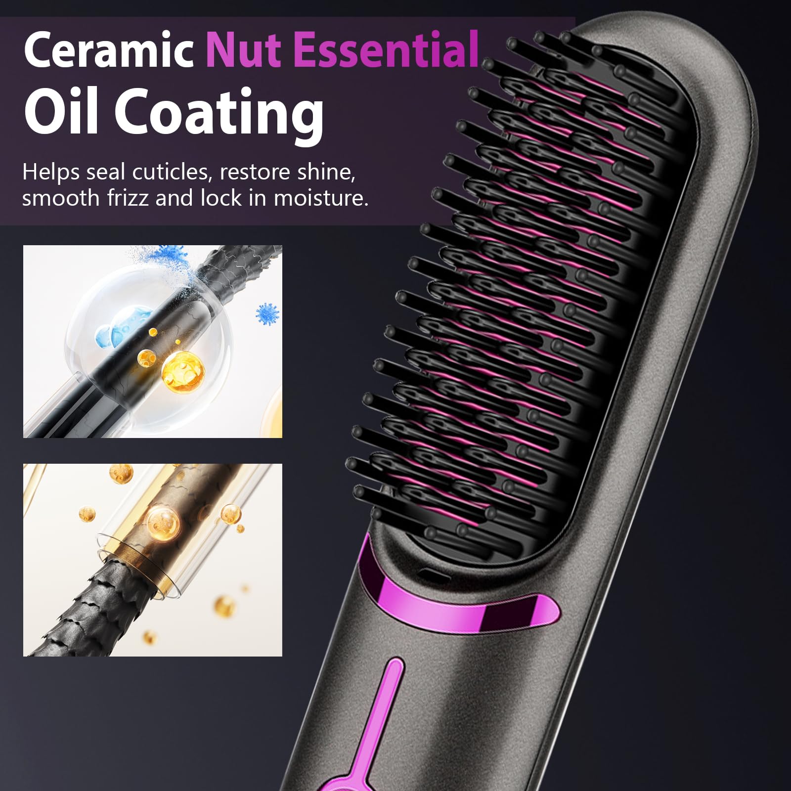 Spazzola Lisciante per Capelli 5200mAh, Piastra per Capelli | Senza Fili, Spazzola Elettrica Lisciante, Piastra Lisciante, 3 Temperature 160°C-200°C, Riscaldamento Rapido