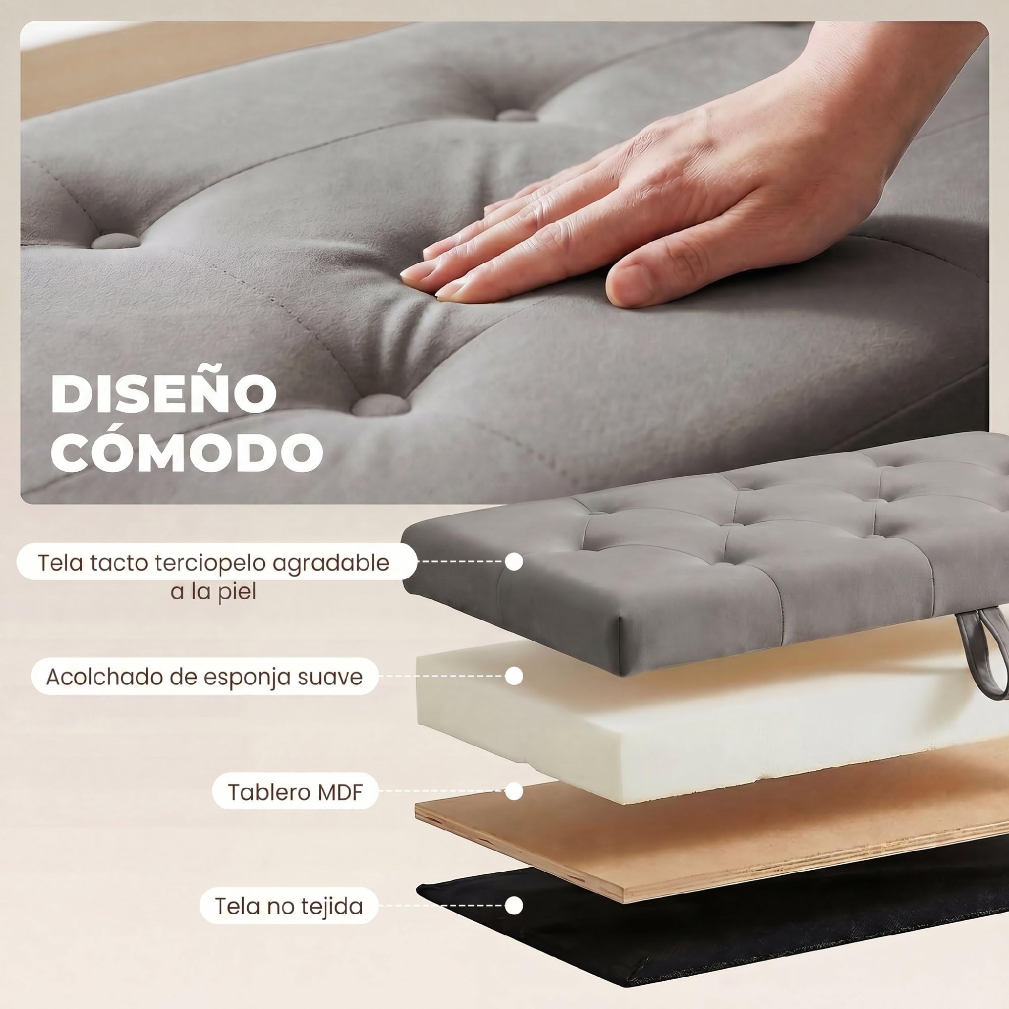 HOMCOM Puff Almacenaje Banco Almacenaje Dormitorio 141L 137x41x42cm Gris | Tapizado en Terciopelo, Baúl de Almacenamiento, Carga 240 kg, Taburete para Sala de Estar, Entrada