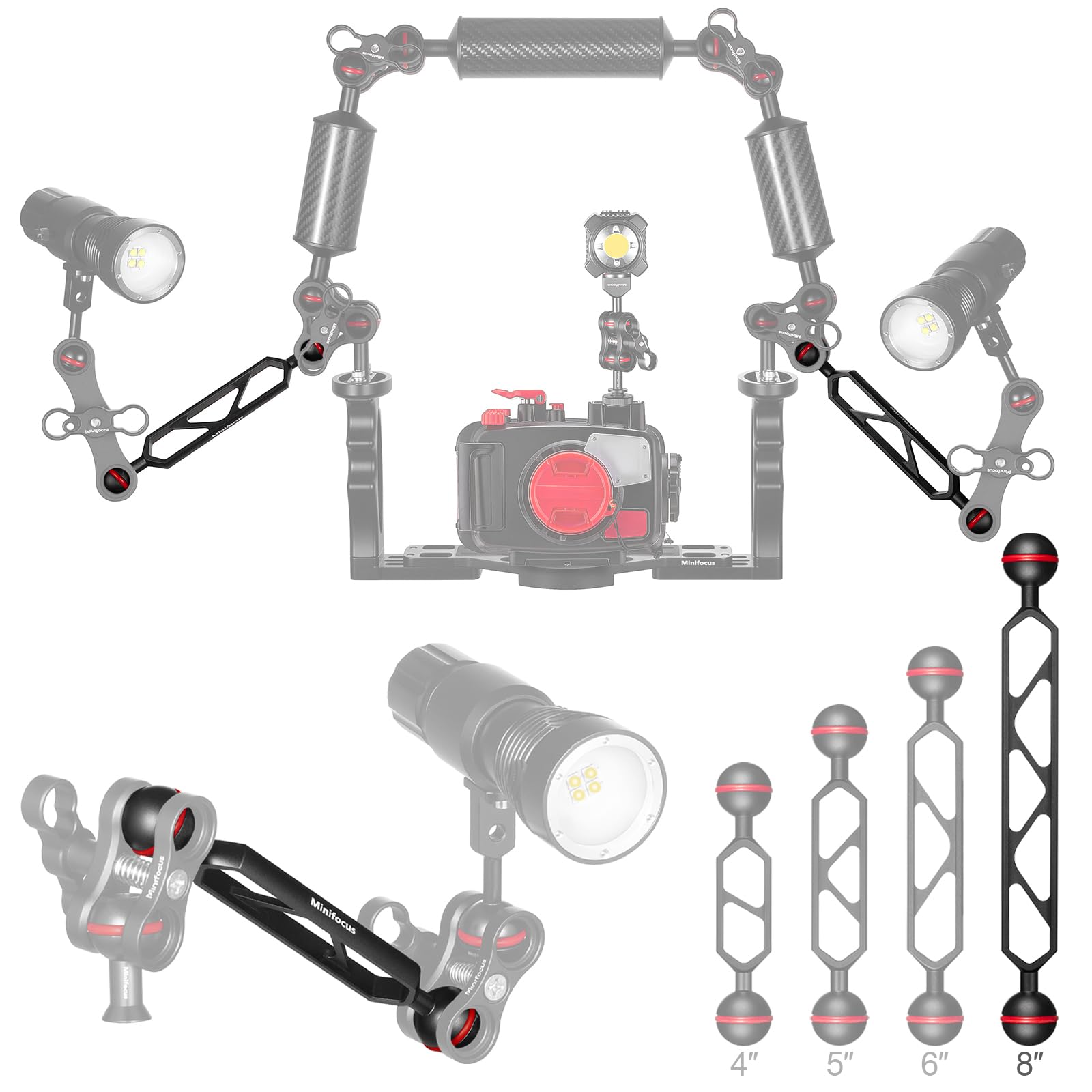Aluminiumlegierung Verlängerungsarm 8" Doppelkugelkopf CNC Arm System für Stroboskop Videoleuchte Tauchkamera