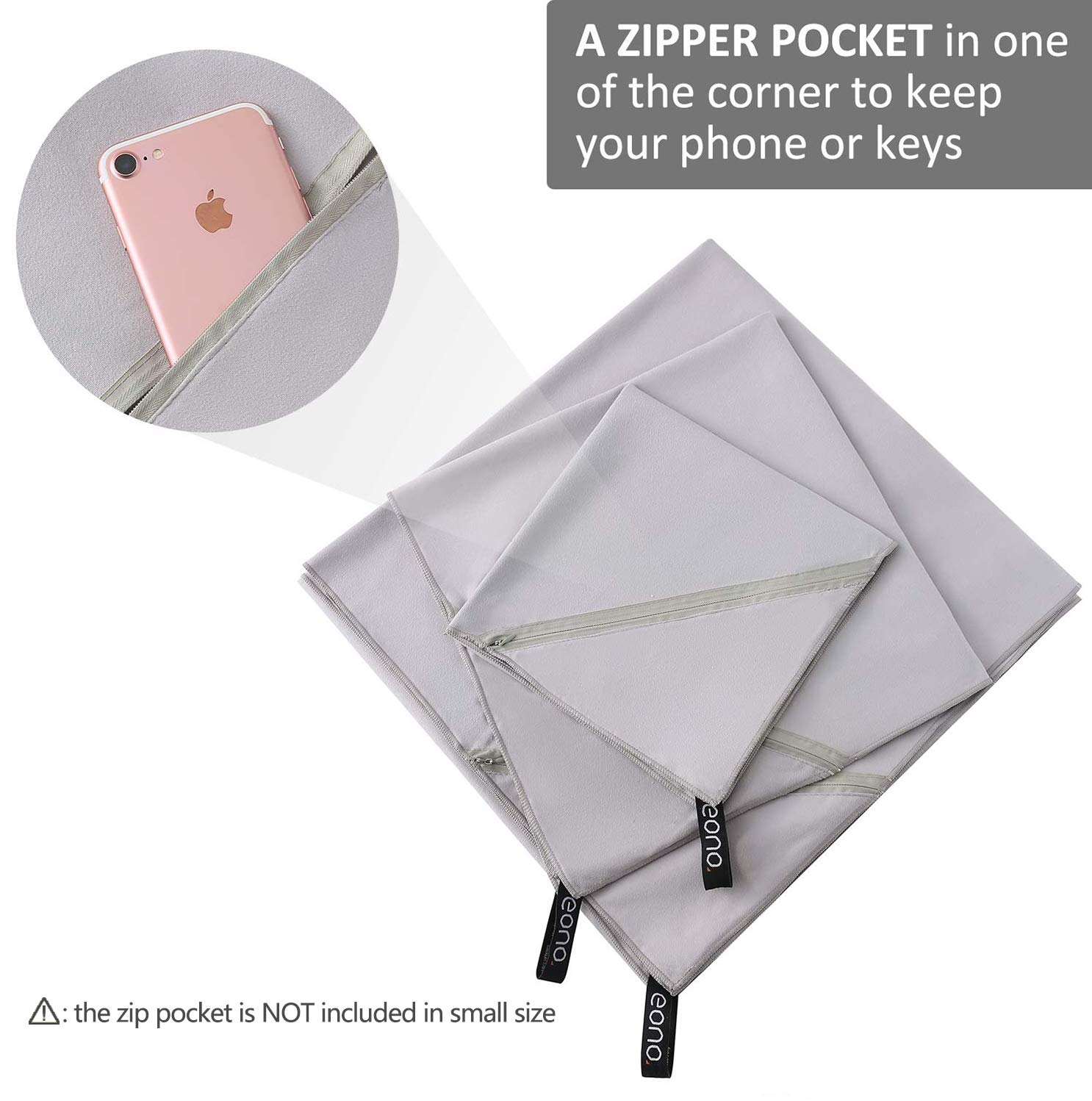 Eono Asciugamano in Microfibra, Spiaggia Si asciuga Rapidamente, Super Assorbente, Compatto, Perfetto per Lo Sport, Viaggi, Campeggio, Palestra, Piscina