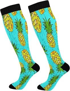 501 Compression Socks Summer Pineapple Pattern Sports Socks Non Slip Calf Socks Soft Athletic Socks For Women Walking Outdoor 40cm