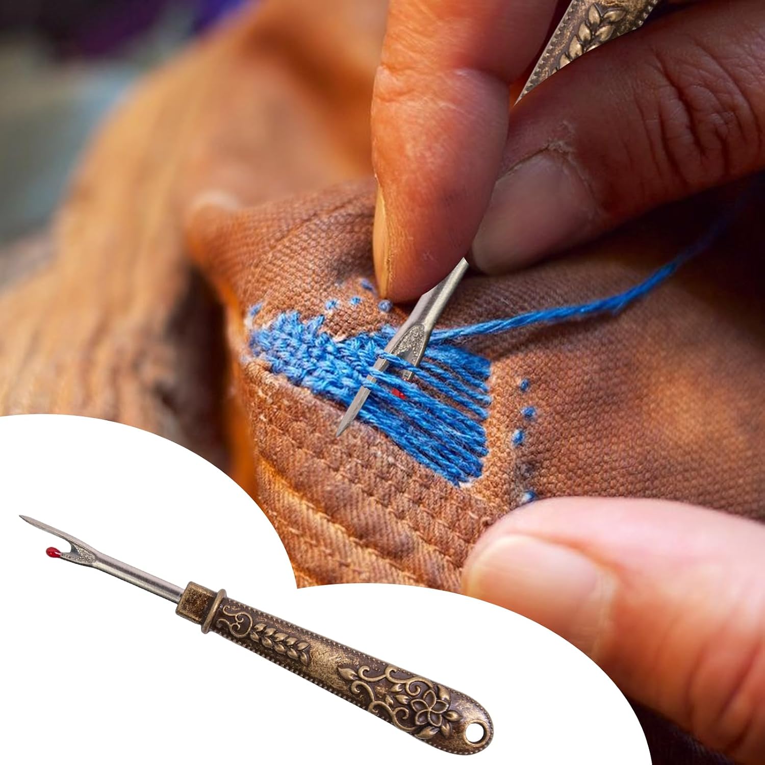 Vintage Seam Ripper, ProfessionalStitch Unpicker for Removing Threads with Stainless Steel Blade, Antique Metal Material with Ornate Carvings, Sewing Kit Gift for Quilting