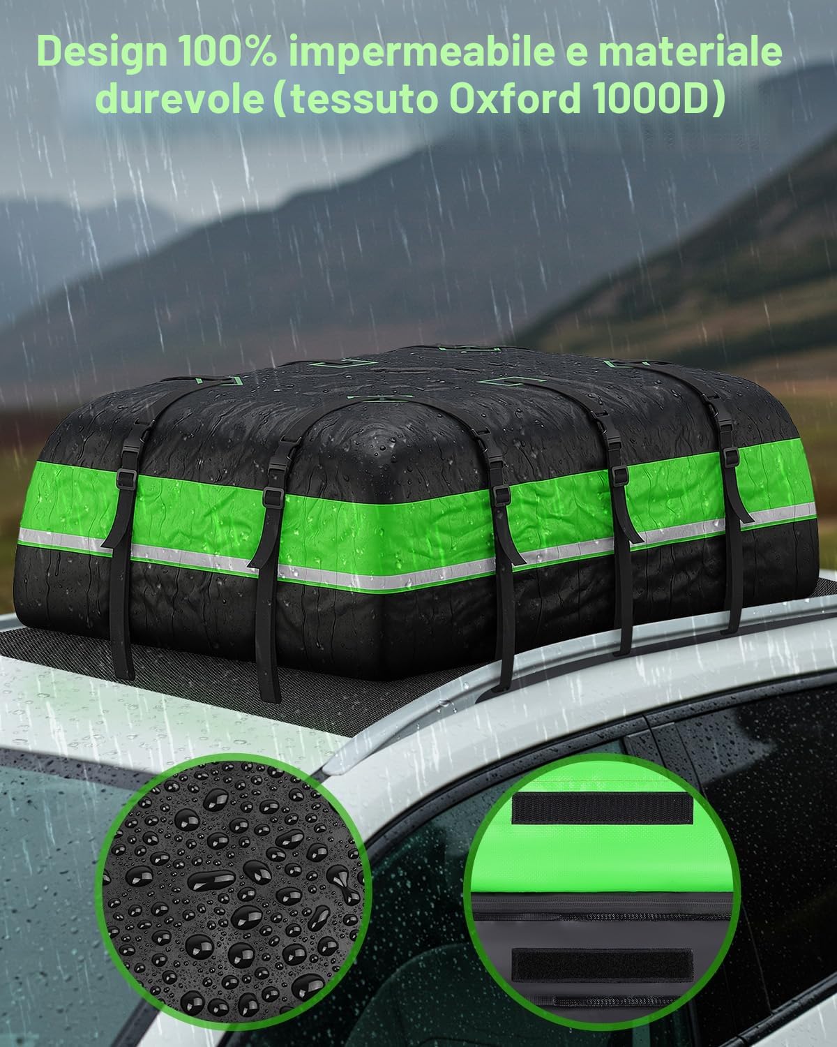 Borsa da Tetto per Auto 595 L Box da Tetto Auto Pieghevole Impermeabile 1000D Oxford con 6 Cinghie Robuste 2 Serrature Codice Tappetino Antiscivolo e Borsa Portaoggetti per Auto SUV Pickup Viaggi