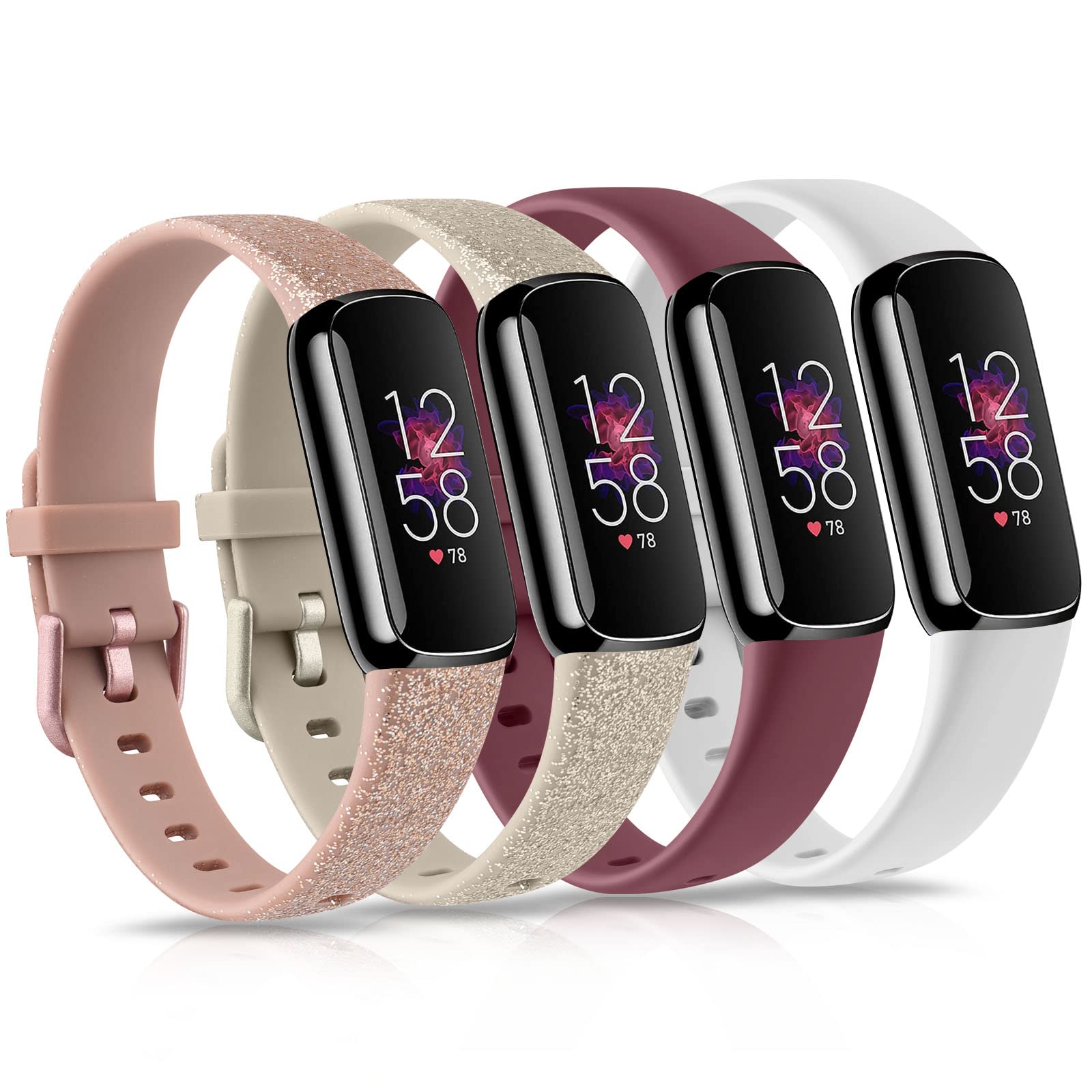 Mtozon Metal Bling Band For Fitbit Luxe - Rhinestone Dressy Strap For Women, Rose Gold