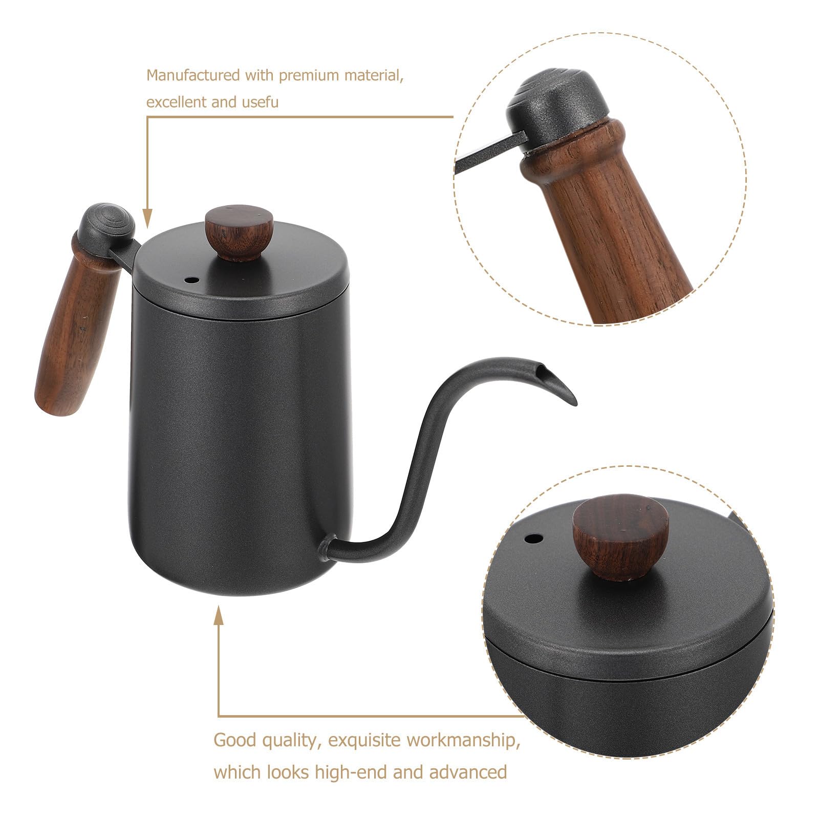 Bollitore Caffè Tipo Collo D’oca in Acciaio Inox 600ml Nero