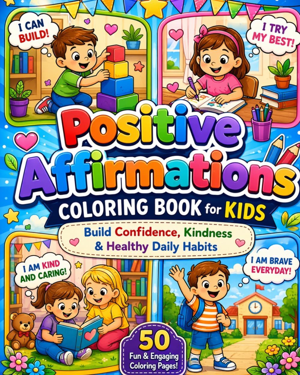 Positive Affirmations Coloring Book for Kids: Build Confidence, Kindness & Healthy Daily Habits
