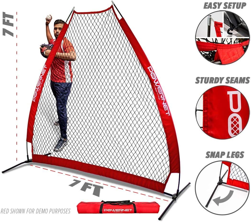 PowerNet German Marquez 7 Foot Portable Pitching Screen A-Frame | Baseball Pitcher Protection | Protector from Line Drives Grounders | Heavy Duty Knotted Netting | Batting Practice