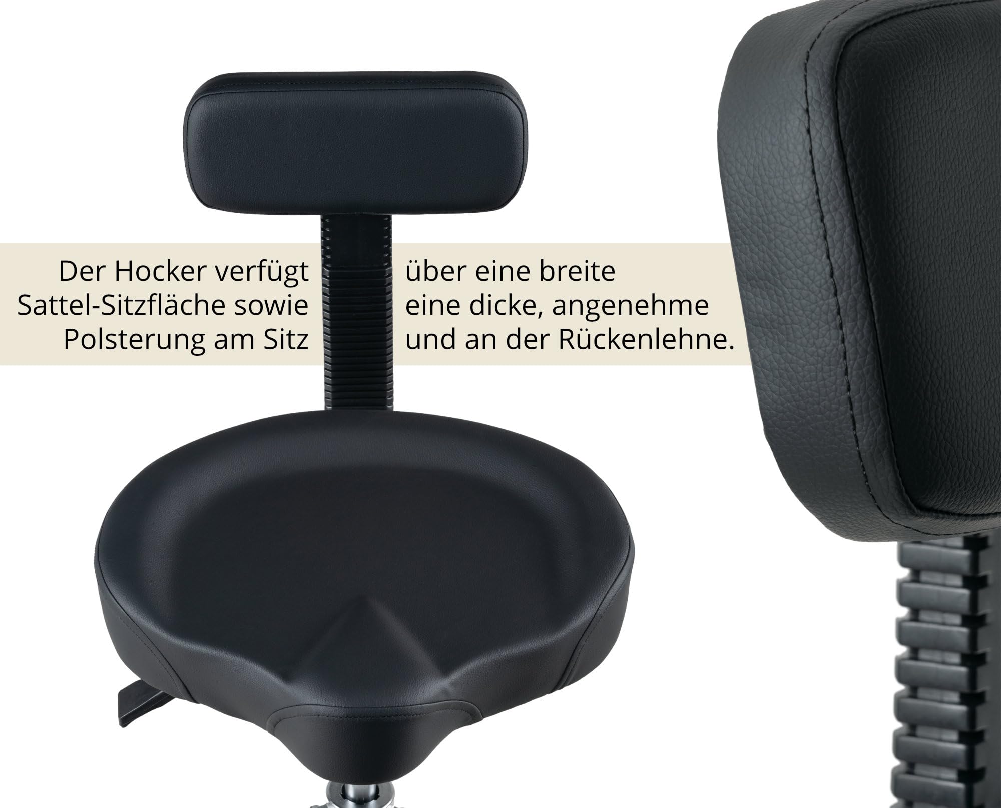 XDrum BeatSeat Drumhocker con Schienale Seduta a Sella - Rivestimento in Pelle Sintetica Nera - Regolazione Altezza 45-60 cm - Piedini Antiscivolo Gambe Doppie