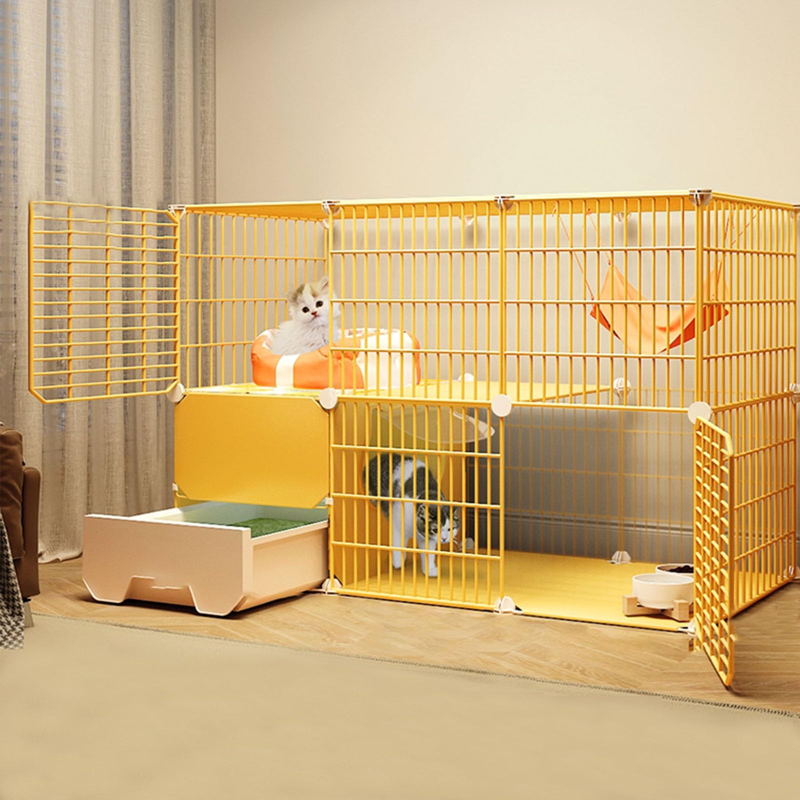 Cat Cages Indoor with Litter Box fit 2 Cats Large Exercise Place Ideal DIY Cat Playpen for Cat and Small Animals Two Models(109 * 49 * 75cm)