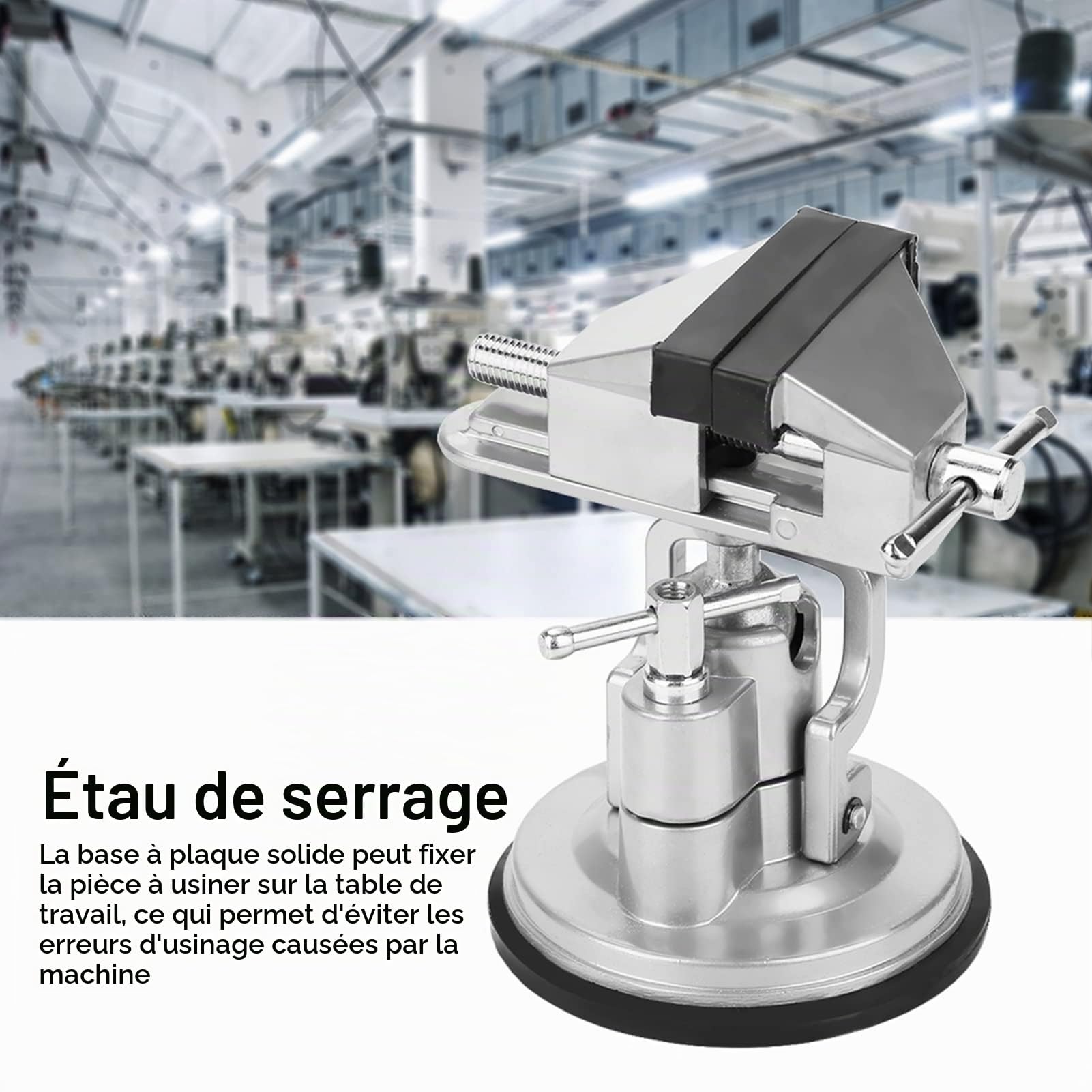 Cocoarm - Étau de table - Mini pince de table - Petit étau d'atelier - Ventouse - Rotatif à 360 ° - Pour établi, réparation, modélisation, soudure et bricolage - Argenté