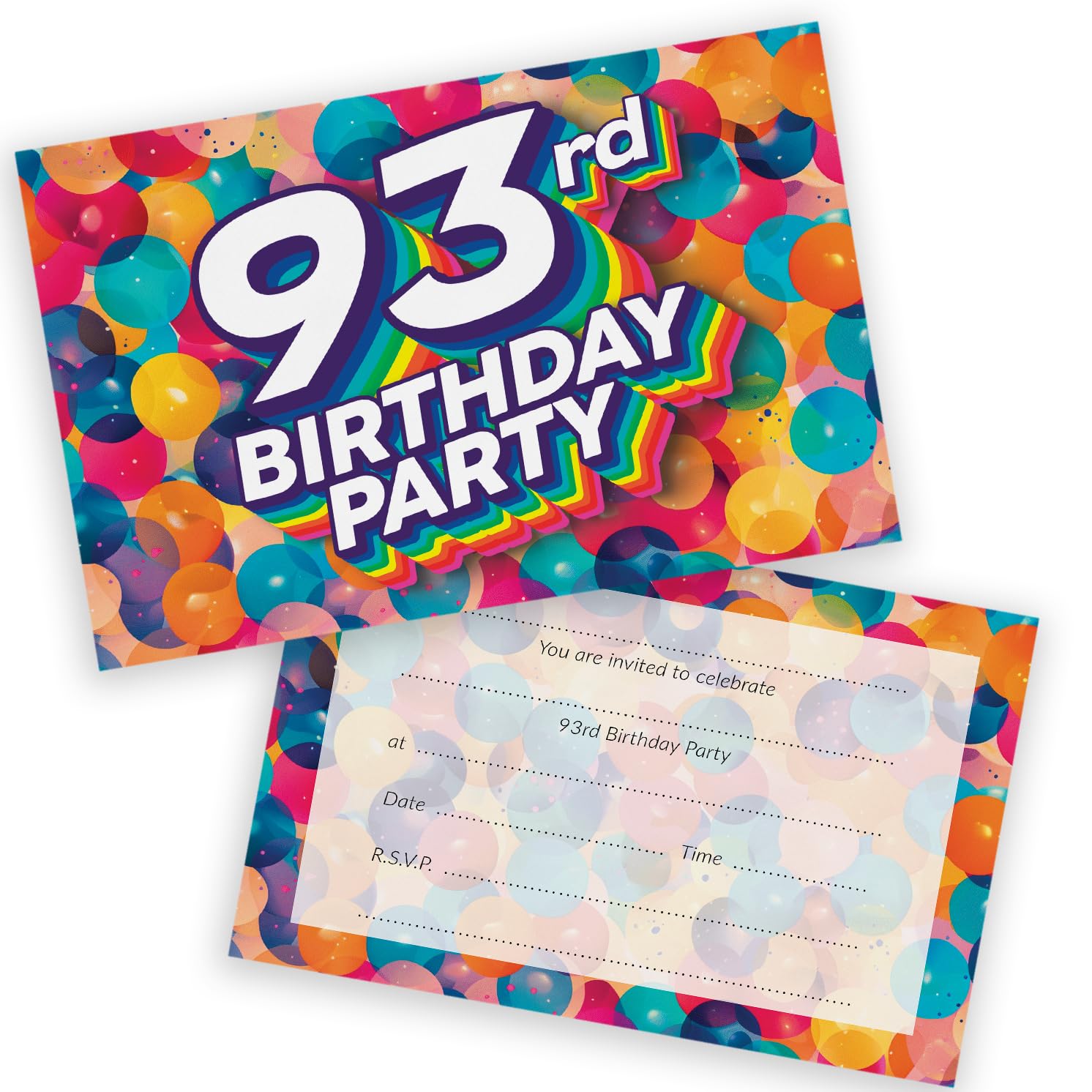 93rd Birthday Party Invitations Men Women - Rainbow Balloons 36 Pack - Adults Birthday Invitations for Friends Family A6 Bday Party Invites Invitation Cards with Folding Envelopes