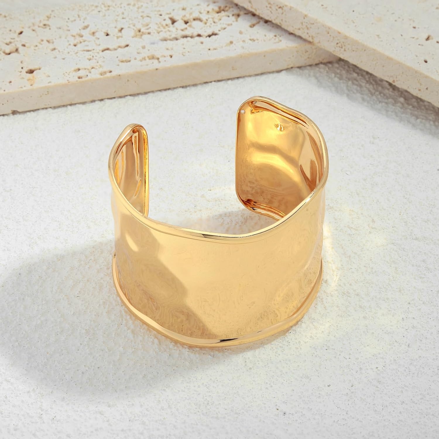 Hammered Gold Cuff Bracelets for Women Irregular Adjustable Open Bangles Chunky Statement Wide Gold Bracelets Vintage Boho Gold Arm Cuff Jewelry - Image 7