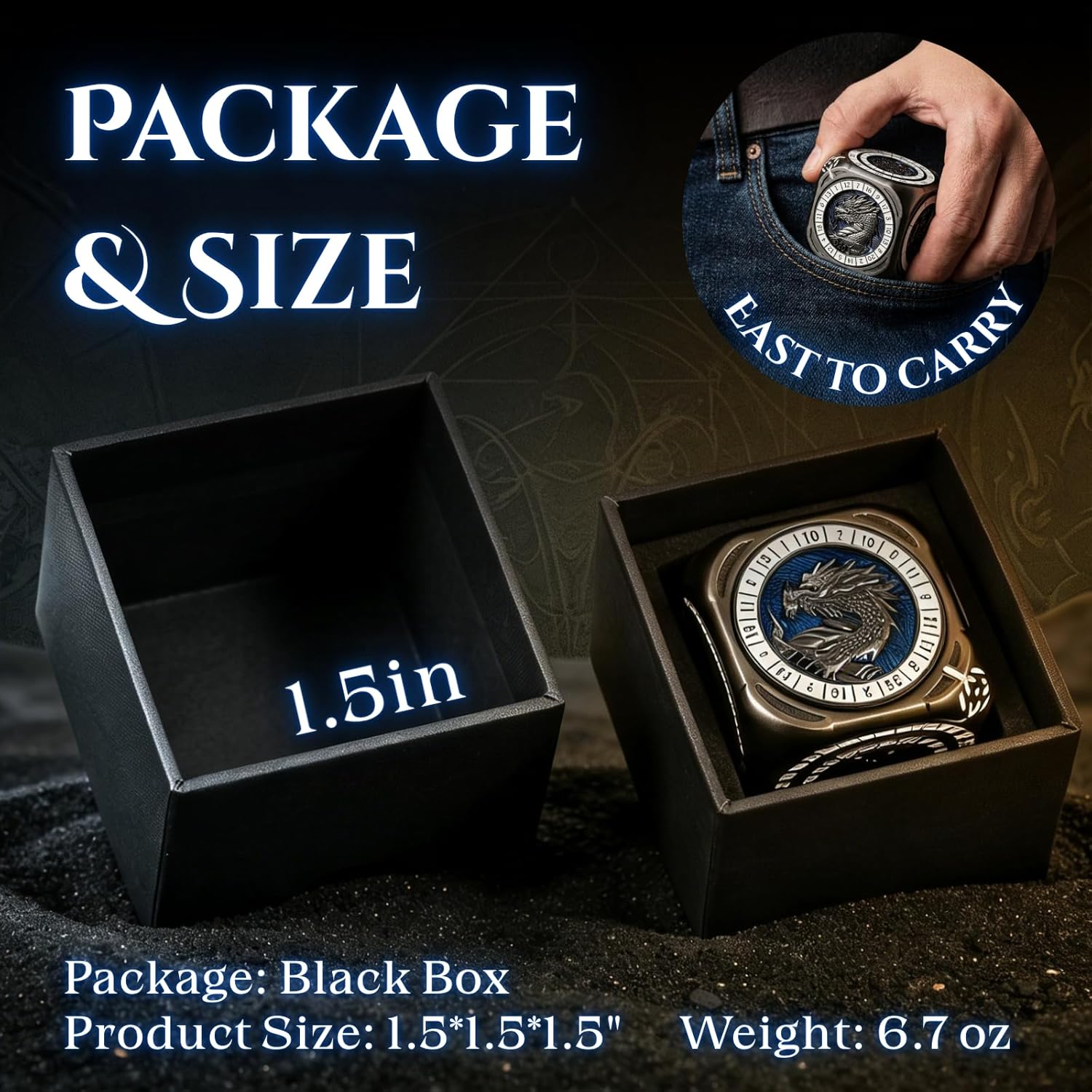 7-in-1 Spinner Dice Cube for D&D, Premium Metal RPG Dice Set with Engraved Fantasy Monsters, Unique Collectible Gift for Dungeons & Dragons Players