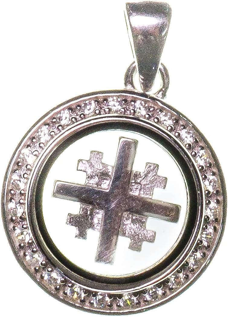 Sterling Silver Spinning Jerusalem Cross with Cubic Zirconia. Made in the Holy Land.