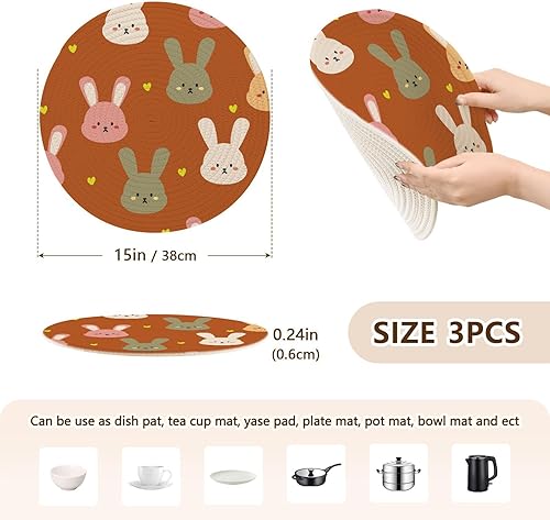 Miniatura 2 de 3 Pcs Trivet Pot Holder Colorful Cute Cartoon Bunny for Hot Pots and Pans 15in Cotton Thread Weave Cooking Potholder Set Holder for Teapot Plate