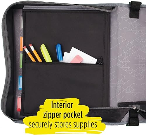 Miniatura 4 de Five Star Carpeta de 3 anillos con cremallera, anillos redondos de 3 pulgadas, negrogris