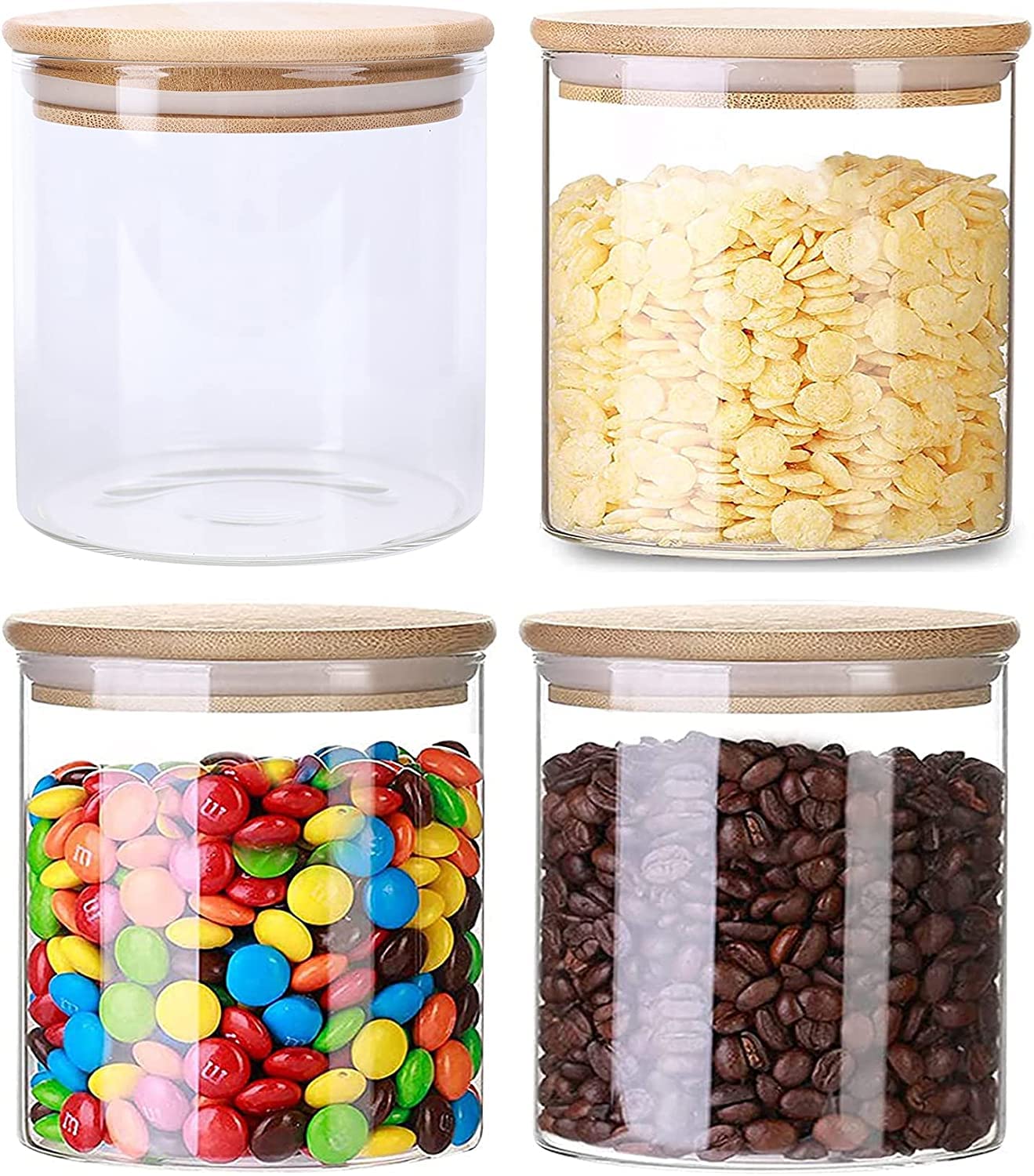 BAGYAM - Glass Jar With Wooden lid - Pack of 4 Pieces - 700ML Kitchen Food Storage Glass Jars & Containers with Wooden Lid - for Noodles Flour Cereal Rice Sugar Tea Coffee etc (B0D94P9Y3H) Amazon Price History, Amazon Price Tracker