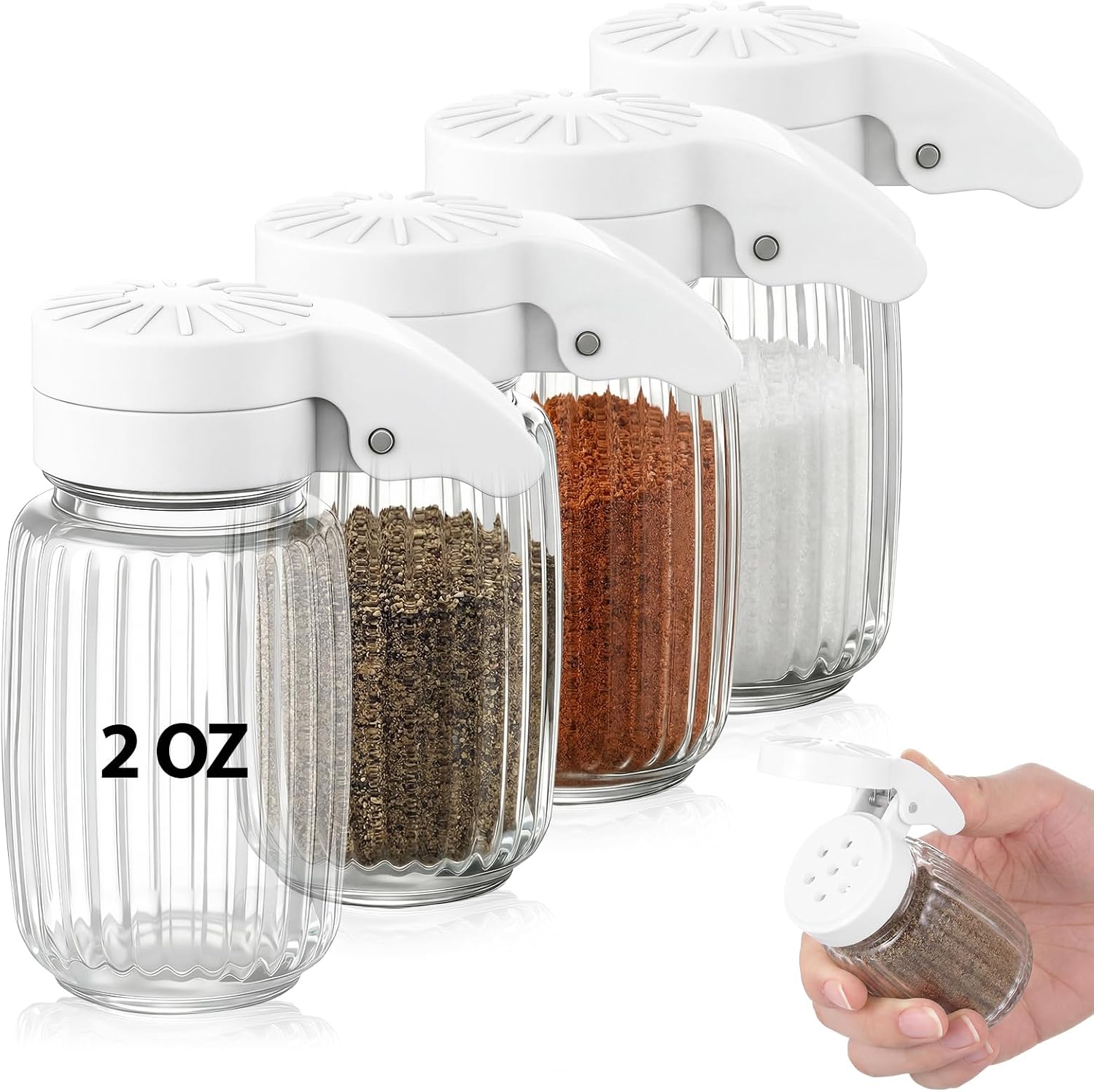Domensi 4 Pcs Mini Salt and Pepper Shakers, Small Tiny Salt Spice Shakers, Individual Travel Size Seasoning Jars for Kitchen, Restaurant, Camping, BBQ, Picnic, Home(2oz Water Ripple,Glass)