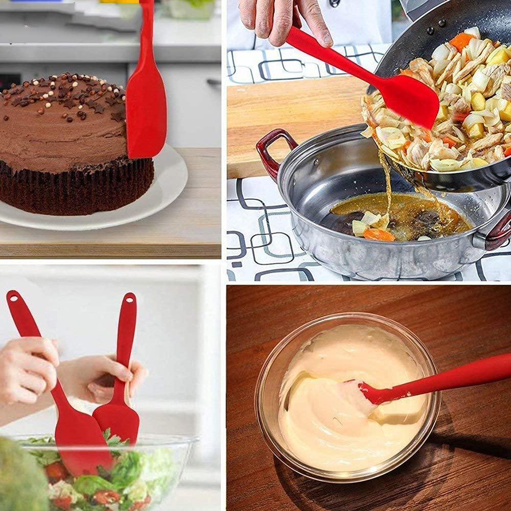 Juego de 6 espátulas de Silicona para Cocina, Utensilios de Cocina, raspador, Cuchara, Cepillo, Silicona Suave, para Hornear y cocinar (Color: Rojo)