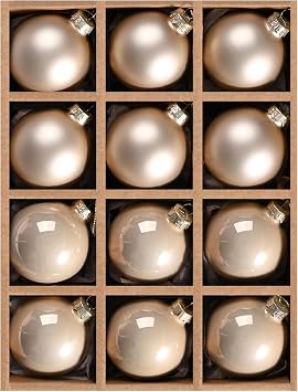 WDS WONDROUS Glass Christmas Hanging Ball Ornaments, Set of 12 Decorative Balls for Xmas Tree Decoration, 2.36inch Glass Ball Present for Holiday, Wedding, Engagement Champagne