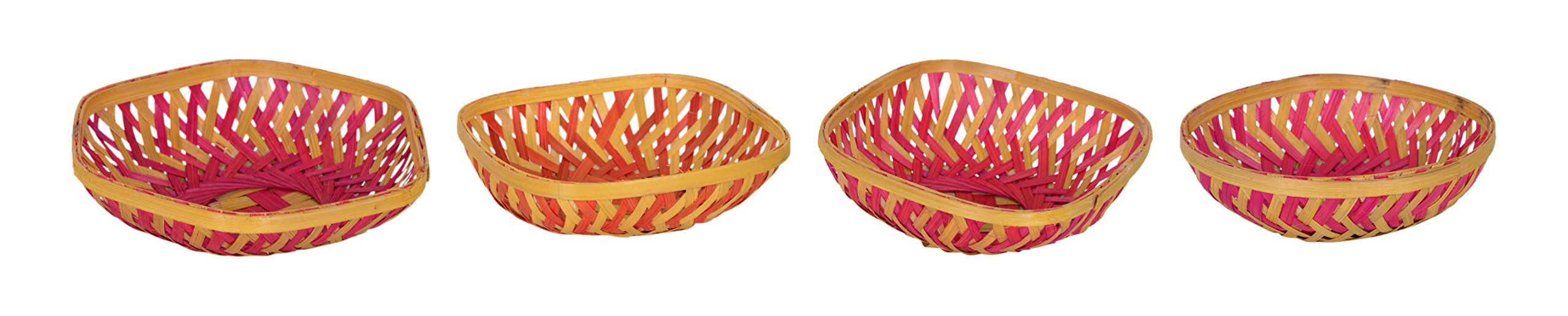 Artesano Bamboo Decorative Basket (Multicolour, 18 cm x 5 cm, Pack of 4)