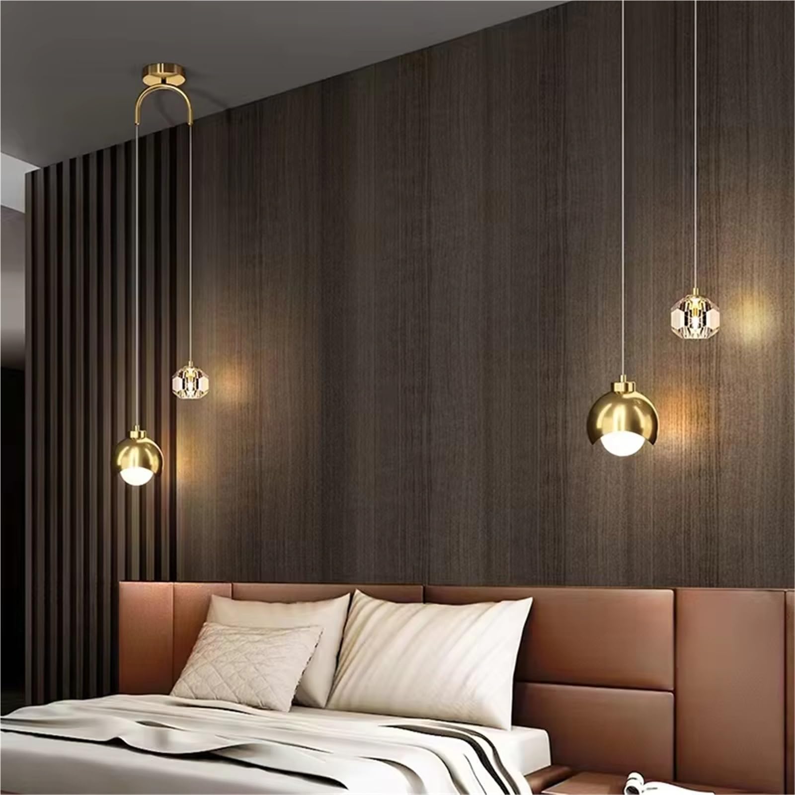 ASerZenith Modern Minimalist Crystal Chandelier Luxurious Bedroom Headboard Nordic Minimalist Long Line Living Room Home Decoration Lighting Fixtures,Gold
