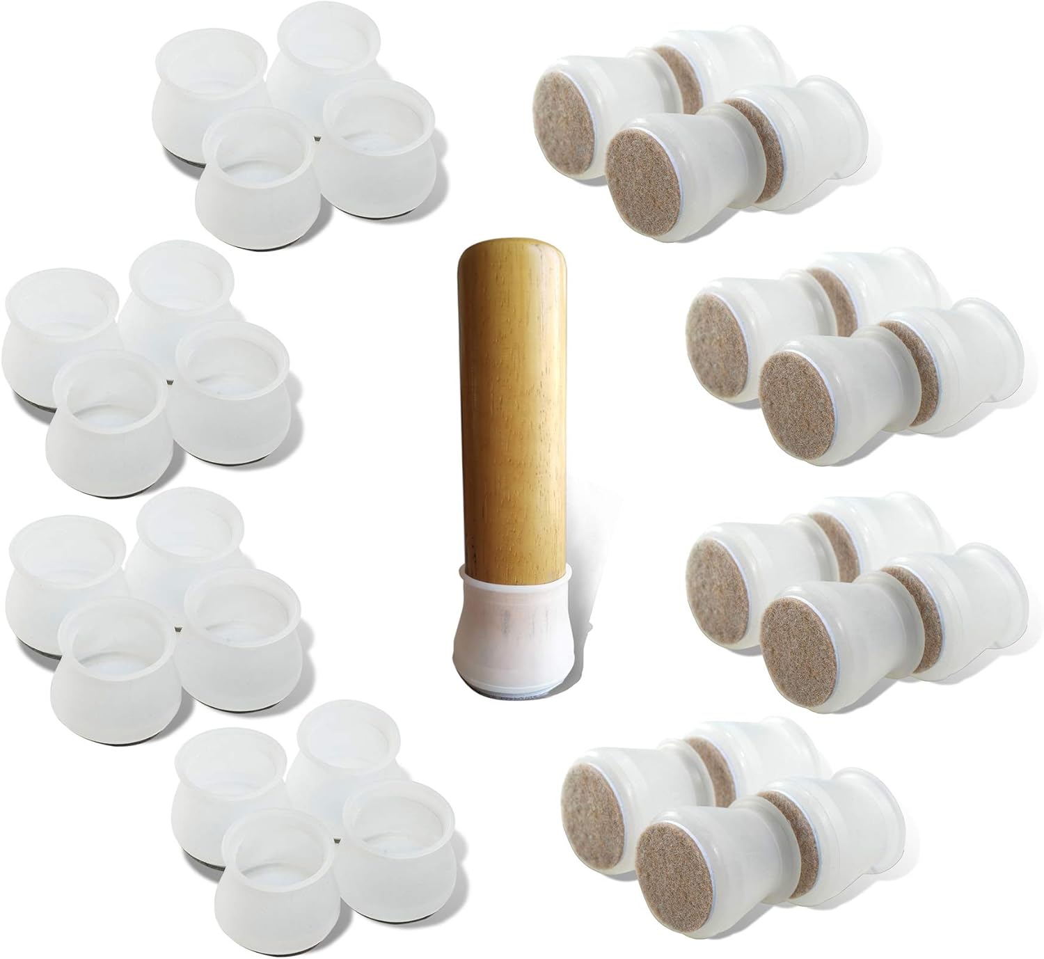 Chair Leg Caps Protect Hardwood Floors, Silicone Chair Leg Covers with Felt,Fit Square Furniture Legs (Translucent, M-Round)